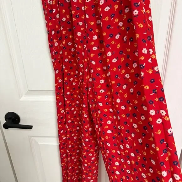 Madewell Women's Red Floral Smocked Wide Leg with Pockets Jumpsuit Size 00 - Picture 4 of 16
